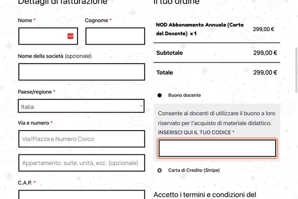 Click on INSERISCI QUI IL TUO CODICE *