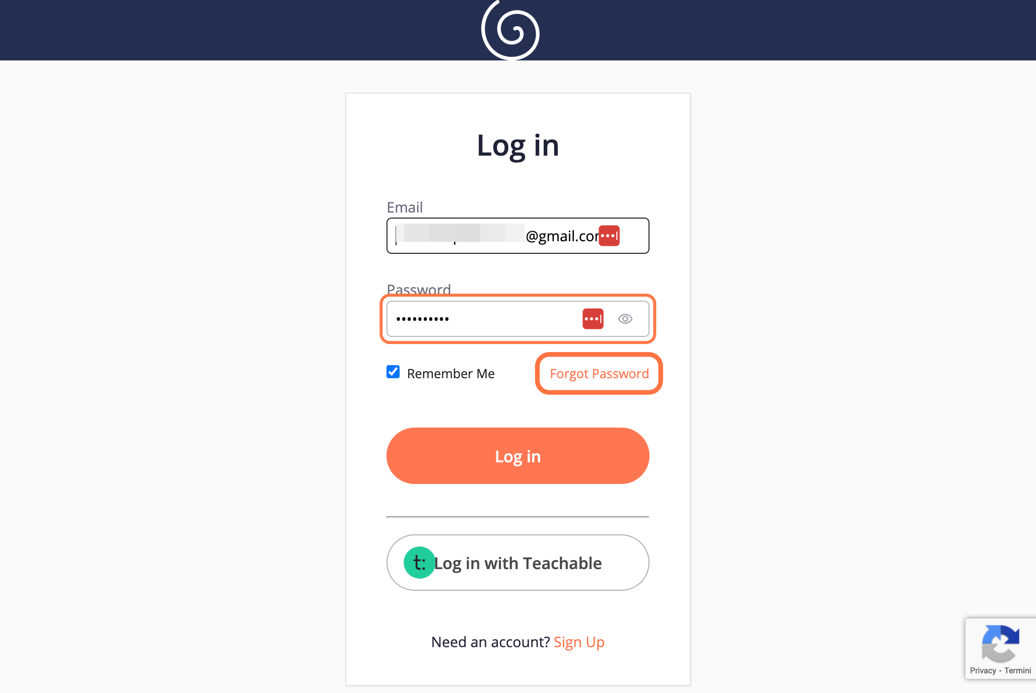 Click on password field